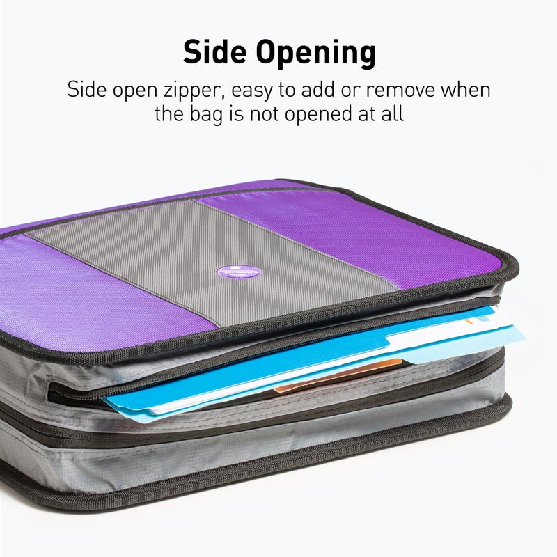 Kinbashi 3-Inch 3 Round Rings Zipper Binder, Expanding Files, Handle and Shoulder Strap Included, Purple - Image 4